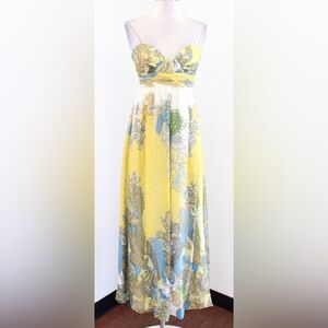 Aidan Mattox Paisley Print Strapless Maxi Dress